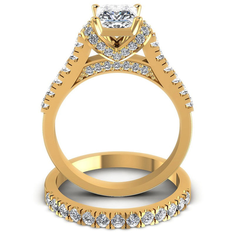 Round And Princess Cut Diamonds Bridal Set in 14KT Yellow Gold
