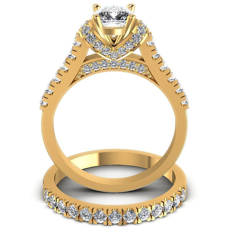Round And Cushion Cut Diamonds Bridal Set in 14KT Yellow Gold