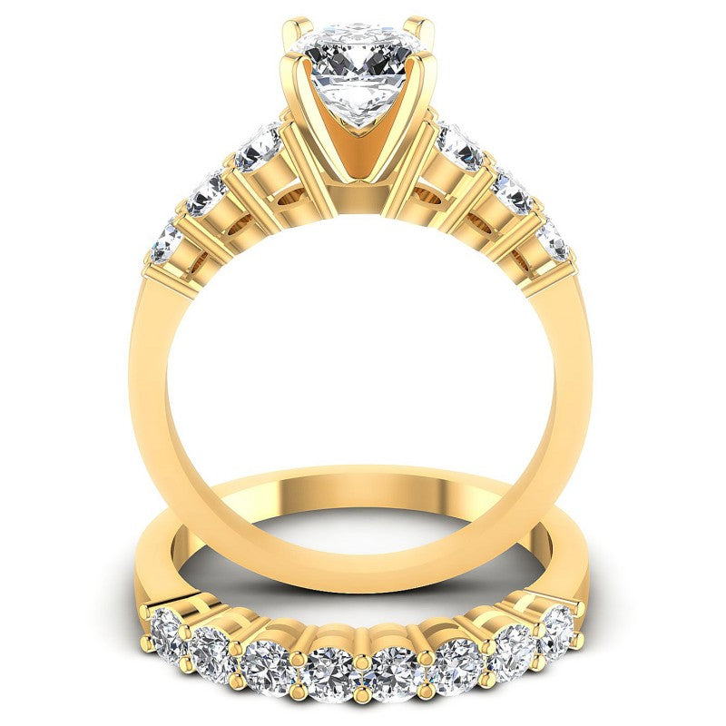 Round And Emerald Cut Diamonds Bridal Set in 14KT Yellow Gold