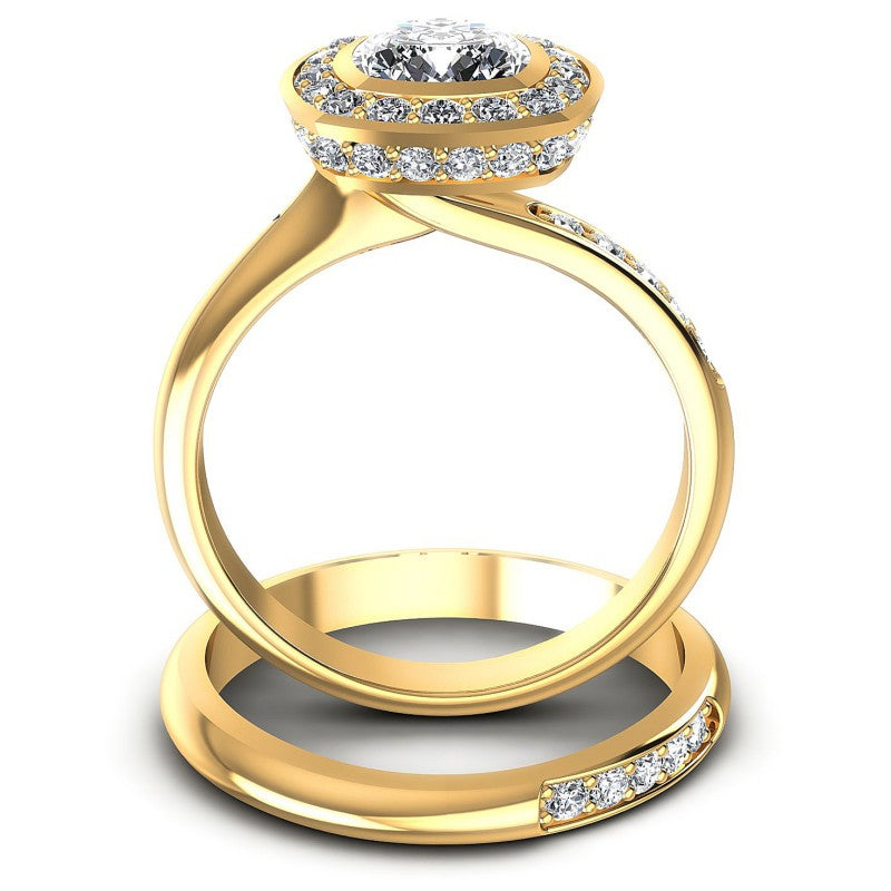 Round And Cushion Cut Diamonds Bridal Set in 14KT Yellow Gold