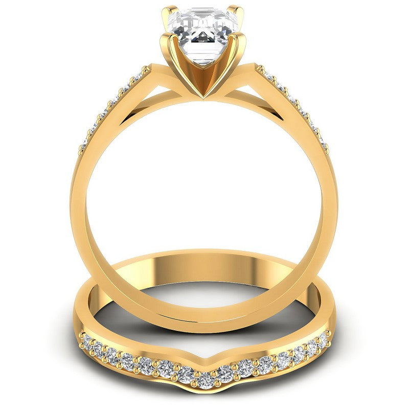 Round And Emerald Cut Diamonds Bridal Set in 14KT Yellow Gold