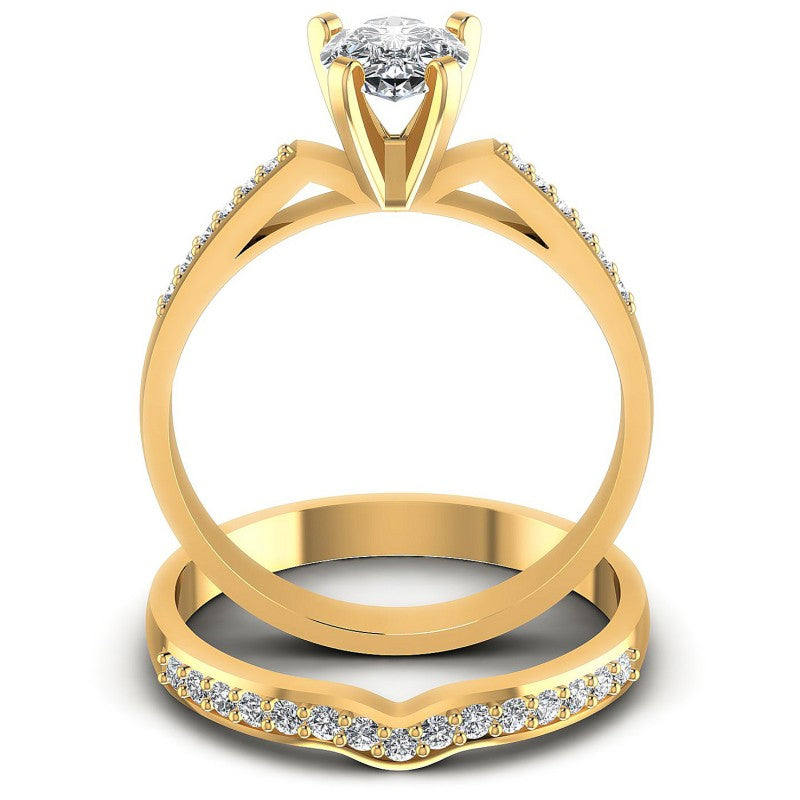 Round And Pear Cut Diamonds Bridal Set in 14KT Yellow Gold