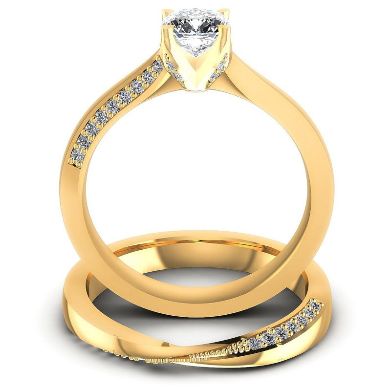 Round And Cushion Cut Diamonds Bridal Set in 14KT Yellow Gold