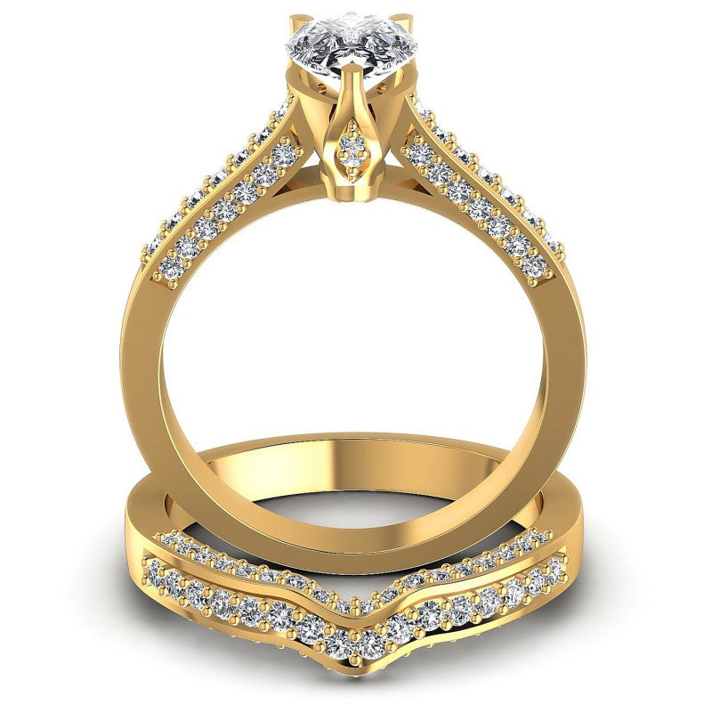 Round And Pear Cut Diamonds Bridal Set in 14KT Yellow Gold