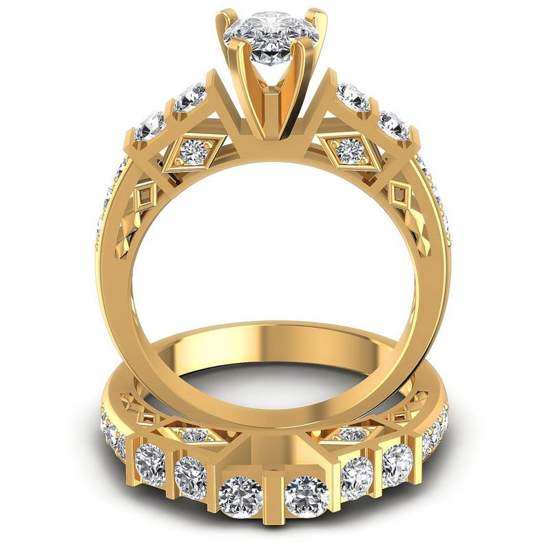 Round And Pear Cut Diamonds Bridal Set in 14KT Yellow Gold