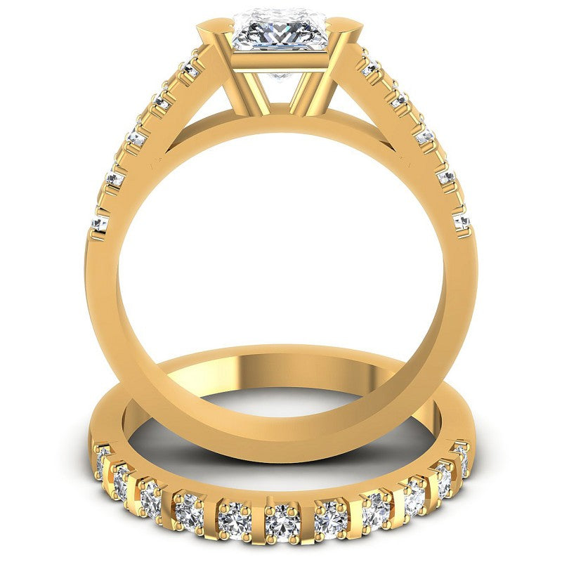 Round And Princess Cut Diamonds Bridal Set in 14KT Yellow Gold