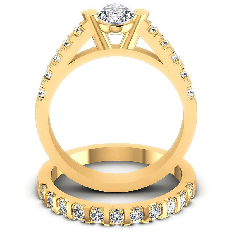 Round And Oval Cut Diamonds Bridal Set in 14KT Yellow Gold