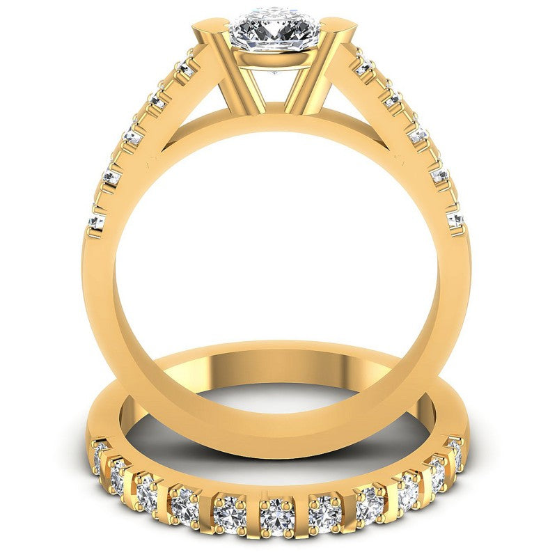 Round And Cushion Cut Diamonds Bridal Set in 14KT Yellow Gold