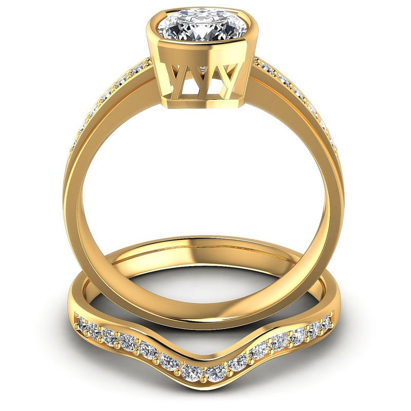 Round And Cushion Cut Diamonds Bridal Set in 14KT Yellow Gold