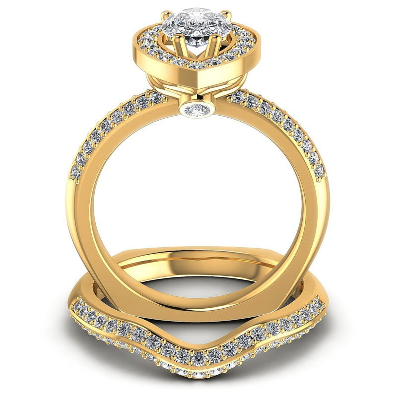 Round And Pear Cut Diamonds Bridal Set in 14KT Yellow Gold