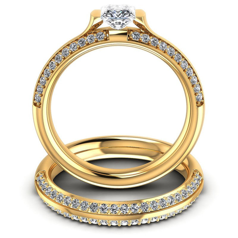 Round And Princess Cut Diamonds Bridal Set in 14KT Yellow Gold