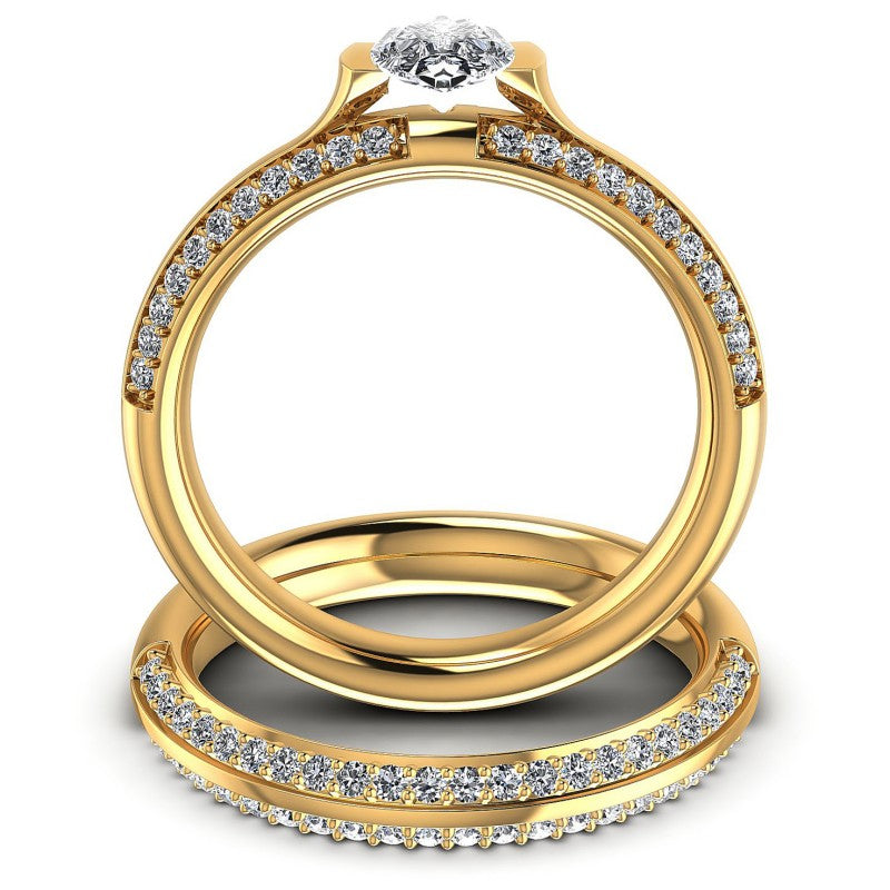 Round And Pear Cut Diamonds Bridal Set in 14KT Yellow Gold
