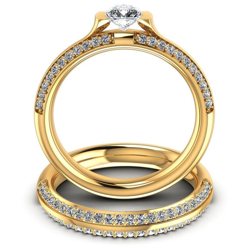 Round And Cushion Cut Diamonds Bridal Set in 14KT Yellow Gold