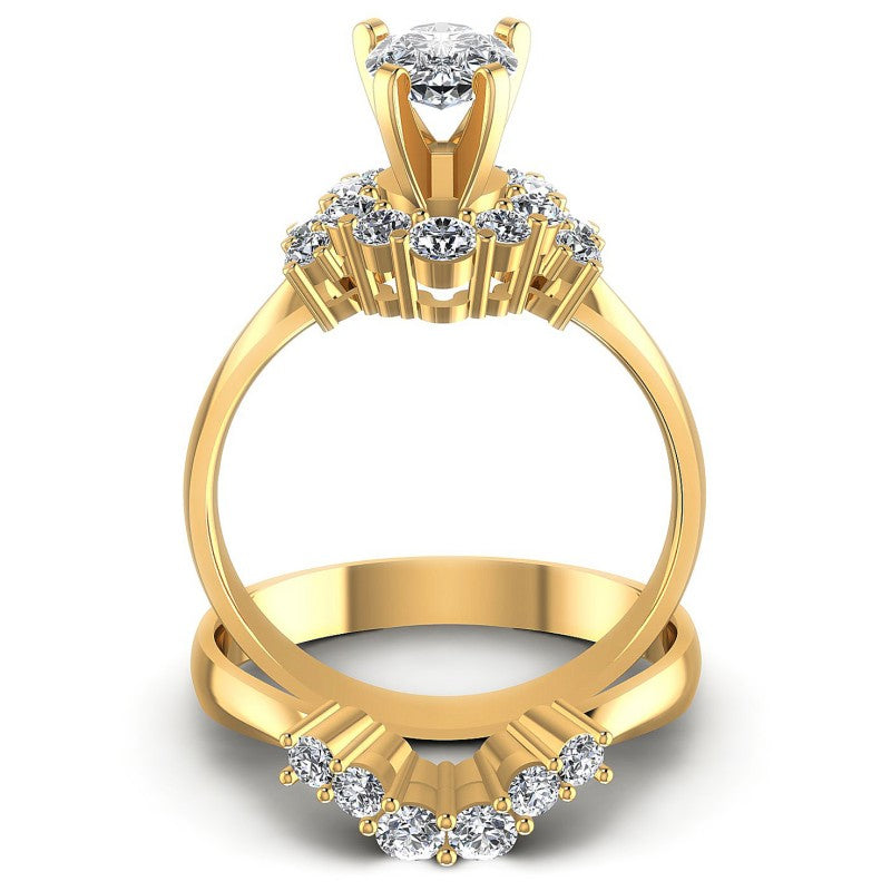 Round And Pear Cut Diamonds Bridal Set in 14KT Yellow Gold