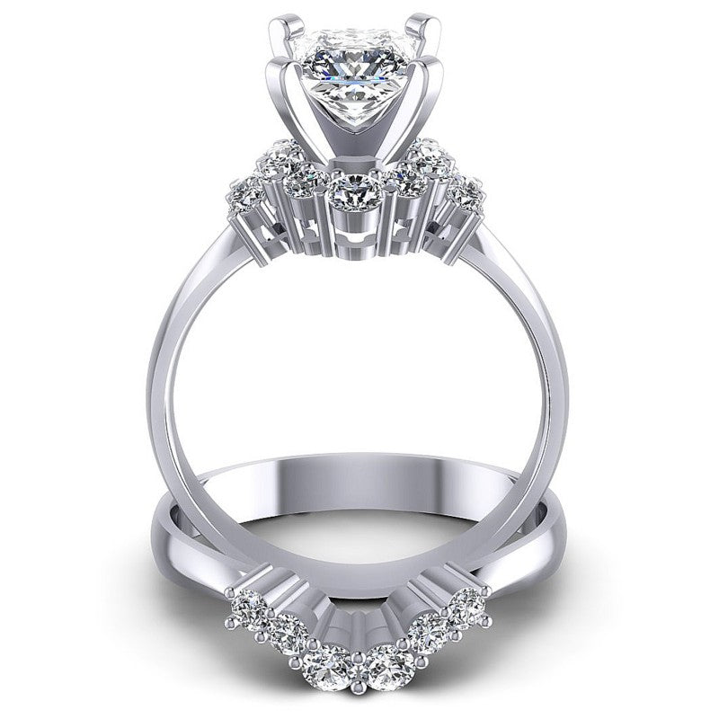 Round And Princess Cut Diamonds Bridal Set in 14KT Yellow Gold
