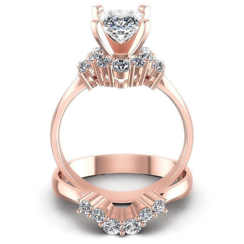 Round And Princess Cut Diamonds Bridal Set in 18KT Yellow Gold