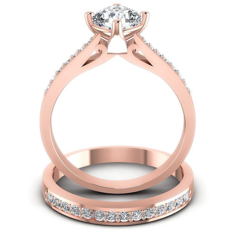 Round And Cushion Cut Diamonds Bridal Set in 18KT Yellow Gold