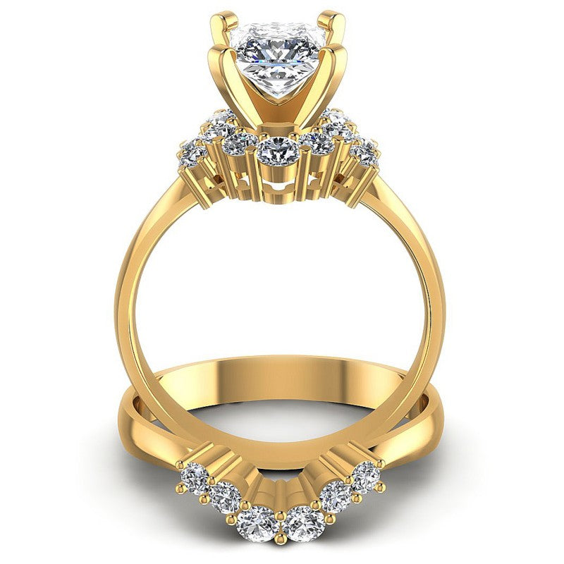 Round And Princess Cut Diamonds Bridal Set in 14KT Yellow Gold