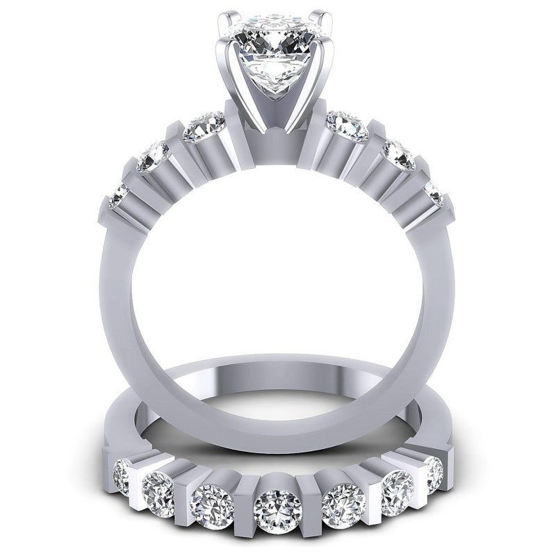 Round And Cushion Cut Diamonds Bridal Set in 14KT Yellow Gold