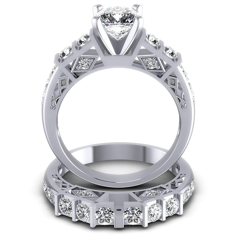 Round And Cushion Cut Diamonds Bridal Set in 14KT Yellow Gold