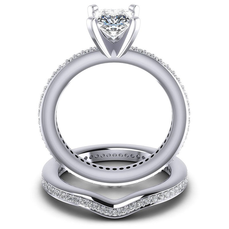 Round And Princess Cut Diamonds Bridal Set in 14KT Yellow Gold