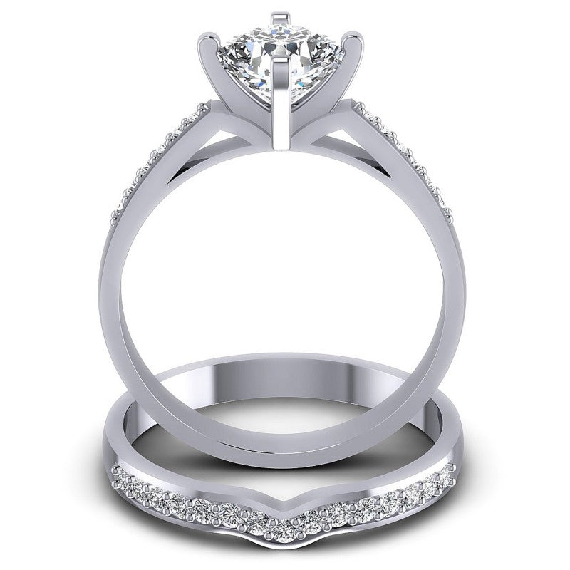 Round And Cushion Cut Diamonds Bridal Set in 14KT Yellow Gold