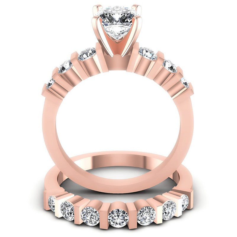 Round And Cushion Cut Diamonds Bridal Set in 18KT Yellow Gold