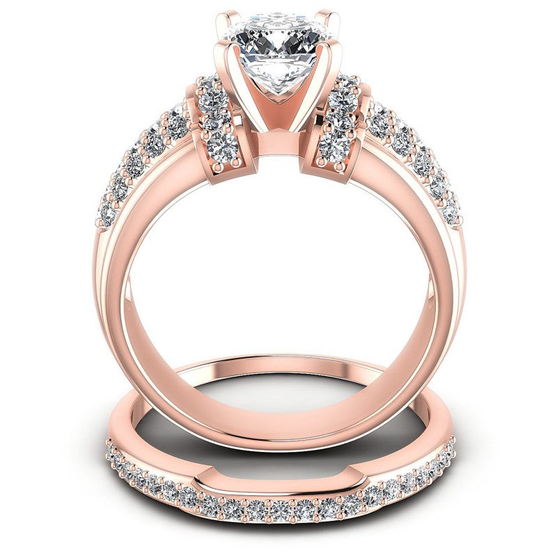 Round And Cushion Cut Diamonds Bridal Set in 18KT Yellow Gold