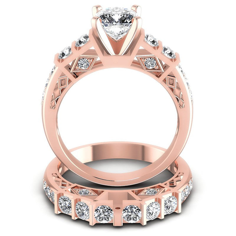 Round And Cushion Cut Diamonds Bridal Set in 18KT Yellow Gold