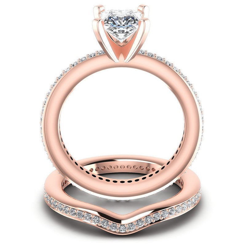 Round And Princess Cut Diamonds Bridal Set in 18KT Yellow Gold
