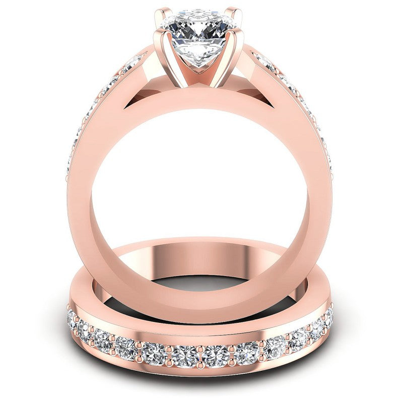 Round And Cushion Cut Diamonds Bridal Set in 18KT Yellow Gold