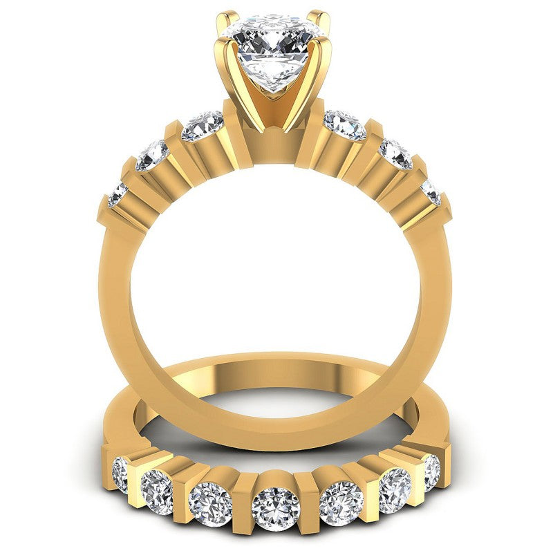 Round And Cushion Cut Diamonds Bridal Set in 14KT Yellow Gold