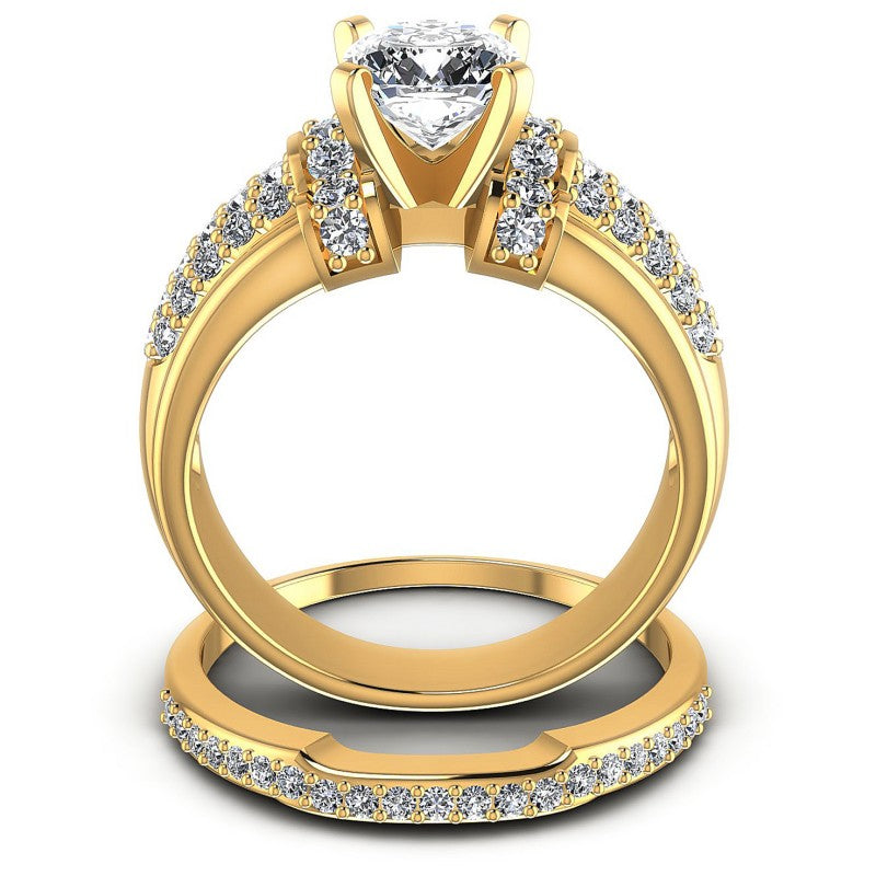 Round And Cushion Cut Diamonds Bridal Set in 14KT Yellow Gold