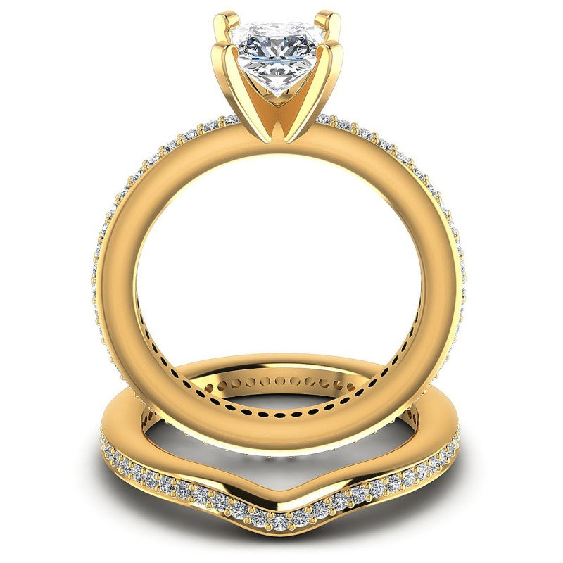 Round And Princess Cut Diamonds Bridal Set in 14KT Yellow Gold