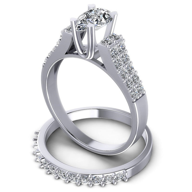Round And Pear Cut Diamonds Bridal Set in 14KT Rose Gold