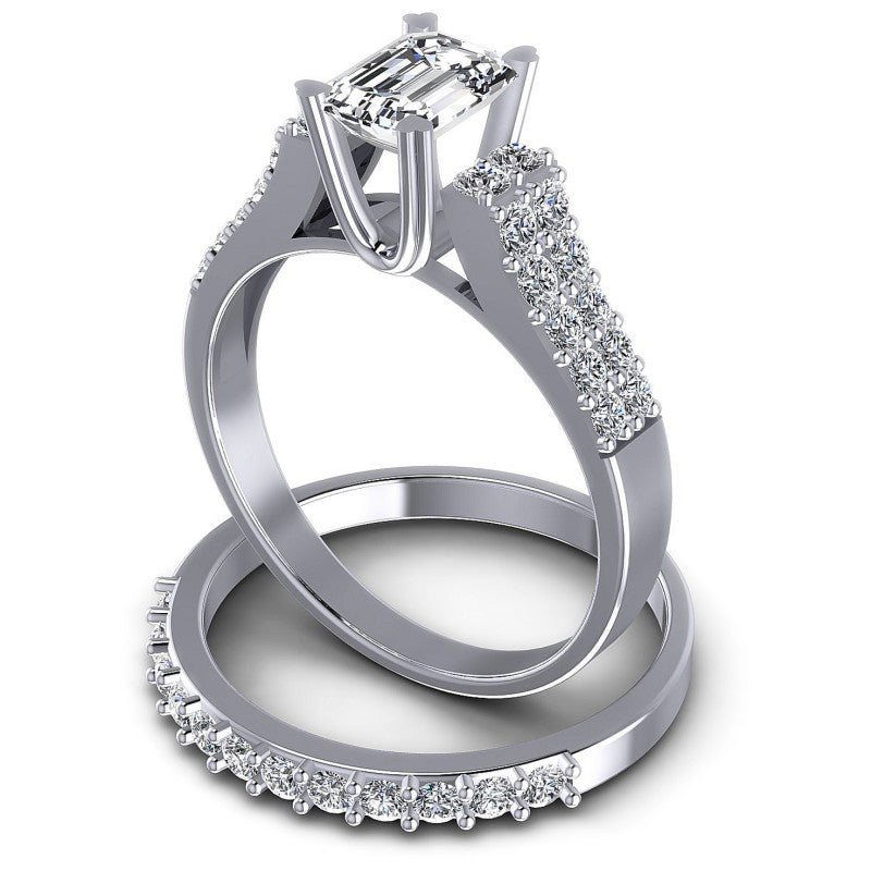 Round And Emerald Cut Diamonds Bridal Set in 14KT Rose Gold