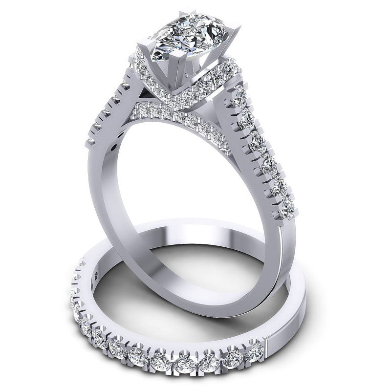 Round And Pear And Princess Cut Diamonds Bridal Set in 14KT Rose Gold