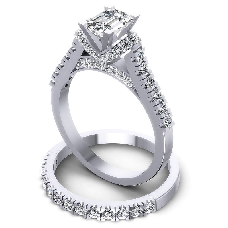 Round And Emerald Cut Diamonds Bridal Set in 14KT Rose Gold