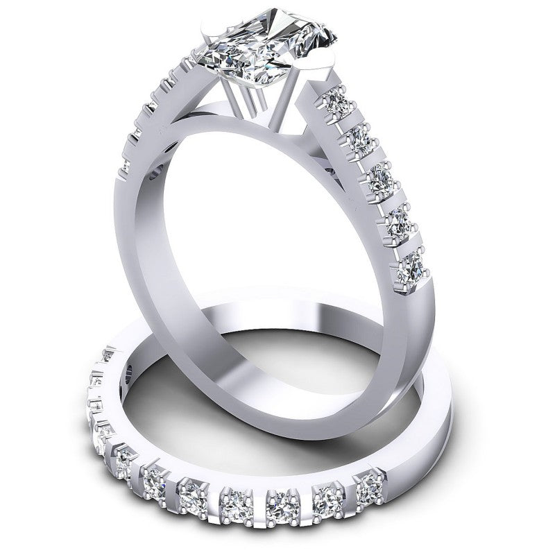 Round And Emerald Cut Diamonds Bridal Set in 14KT Rose Gold