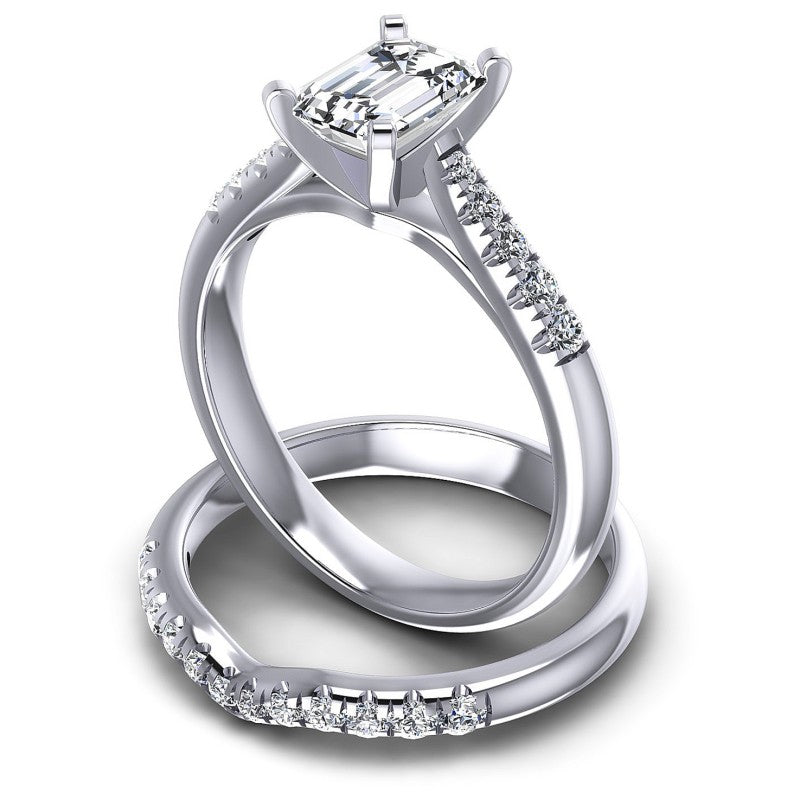 Round And Emerald Cut Diamonds Bridal Set in 14KT Rose Gold
