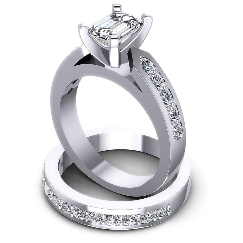 Round And Emerald Cut Diamonds Bridal Set in 14KT Rose Gold