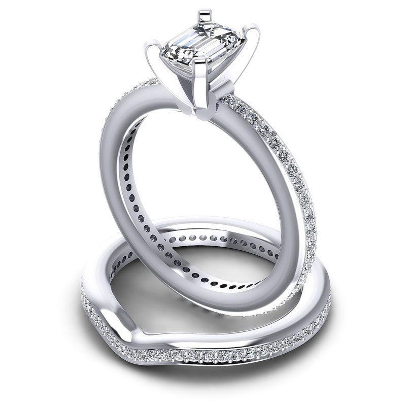 Round And Emerald Cut Diamonds Bridal Set in 14KT Rose Gold