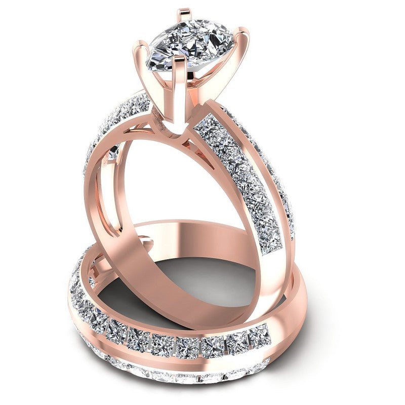 Princess And Pear Cut Diamonds Bridal Set in 18KT Rose Gold