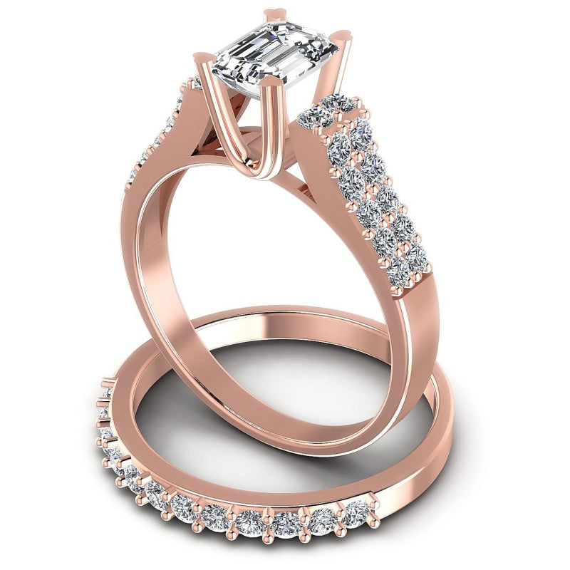 Round And Emerald Cut Diamonds Bridal Set in 18KT Rose Gold