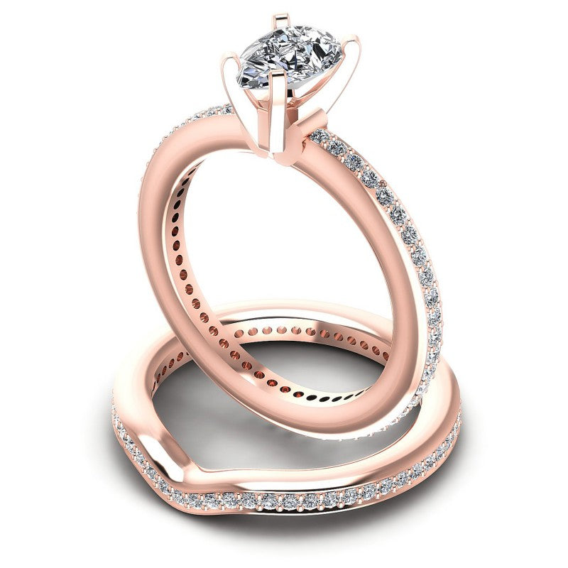 Round And Pear Cut Diamonds Bridal Set in 18KT Rose Gold