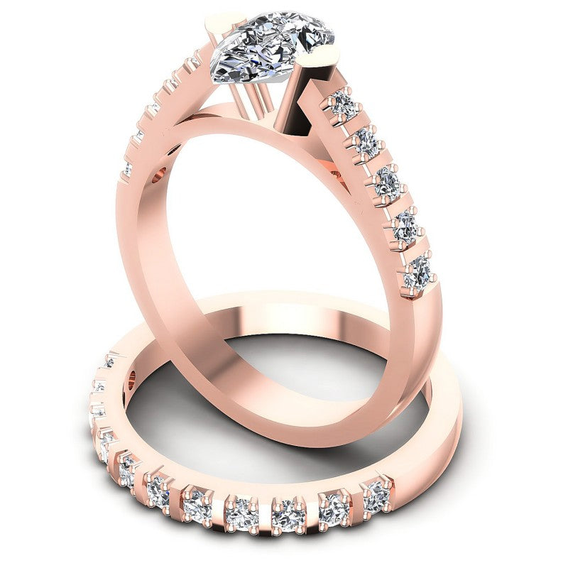 Round And Pear Cut Diamonds Bridal Set in 18KT Rose Gold