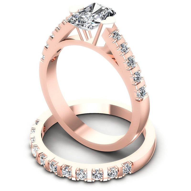 Round And Emerald Cut Diamonds Bridal Set in 18KT Rose Gold
