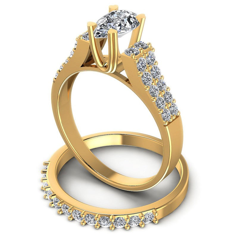 Round And Pear Cut Diamonds Bridal Set in 14KT Rose Gold