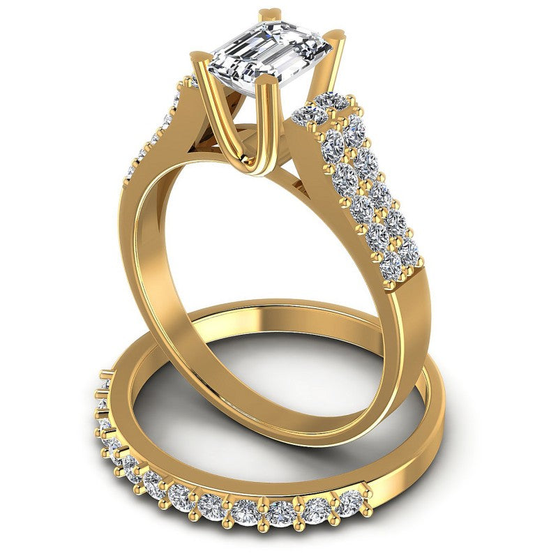 Round And Emerald Cut Diamonds Bridal Set in 14KT Rose Gold