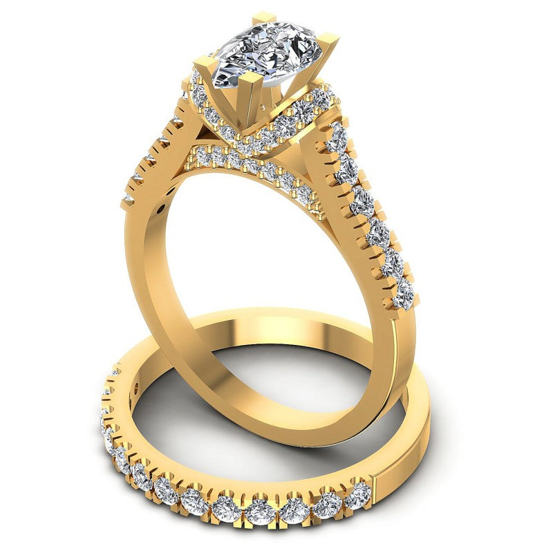 Round And Pear And Princess Cut Diamonds Bridal Set in 14KT Rose Gold
